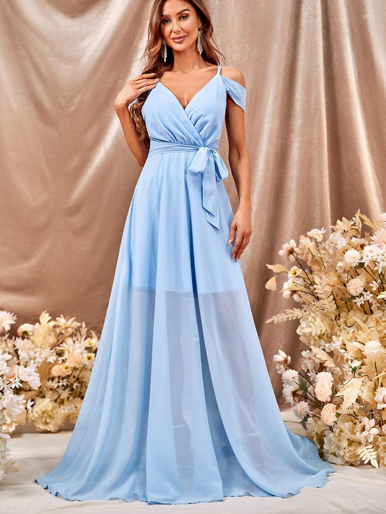 

Casual Dresses TOLEEN Women Elegant Maxi Long 2023 Summer Luxury Sexy V-Neck Solid Belted Turkish Evening Party Robe Vestido, Blue