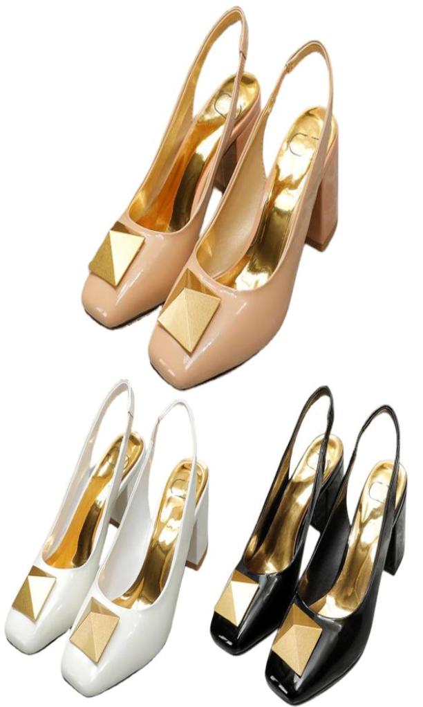 

Luxury Womens Shoes High Quality Cattle coat of paint Metal Decoration Chunky Heel 55cm Classic Brand Heels Fashion Sexy Single s2964382, Yellow