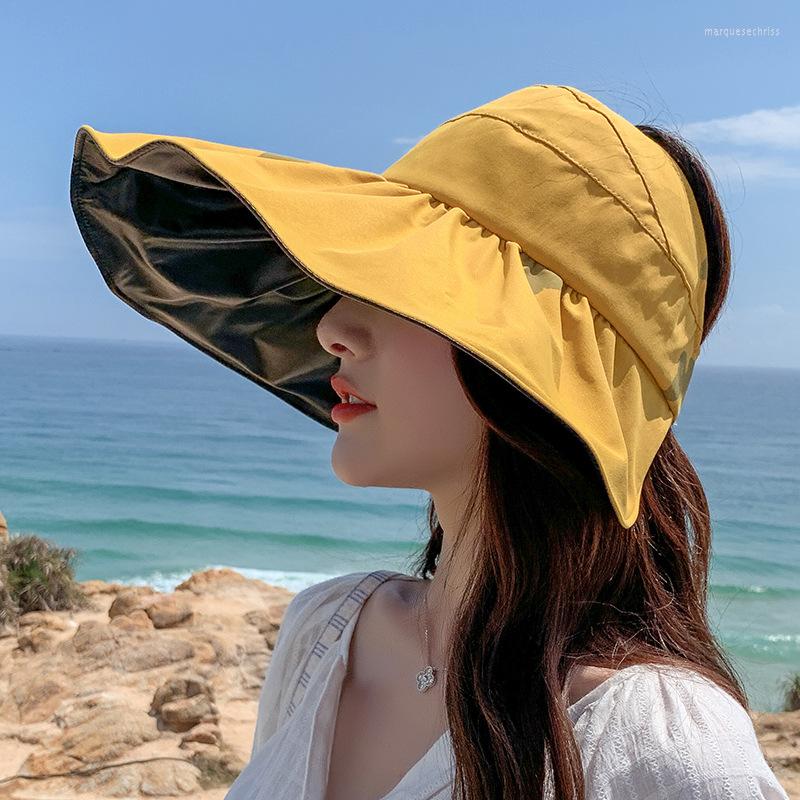 

Wide Brim Hats Sun Hat Summer Women Visor Black Vinyl Foldable Fashion UV Protection Bow Beach Female, 619 black