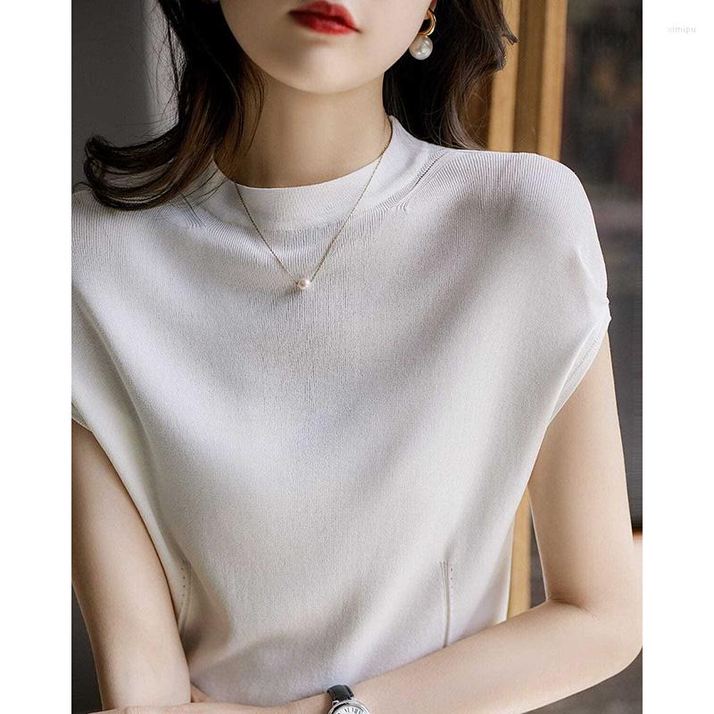 

Women's Blouses Fashion O-Neck Solid Color Loose Folds Korean Blouse Women Clothing 2023 Summer Casual Pullovers Short Sleeve Commute Shirt, White