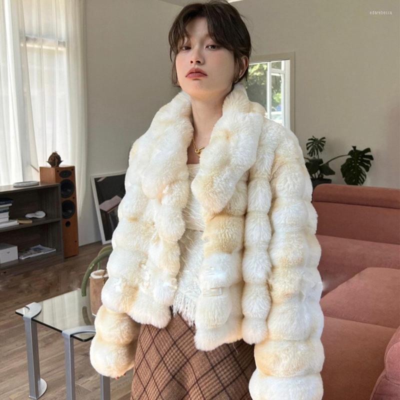 

Women' Fur Winter Women Faux Coat 2023 Tie Dyeing Gradient Jacket Warm Collar Fashion Luxury Thick Lady Short Outwear, Photo color 1