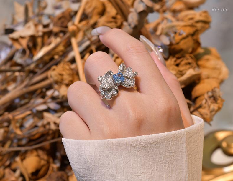 

Cluster Rings Blue Gem Original Arrivals Butterfly Wing Ring 925 Sterling Silver Light Sea Diamond 6 Europe And America Cross