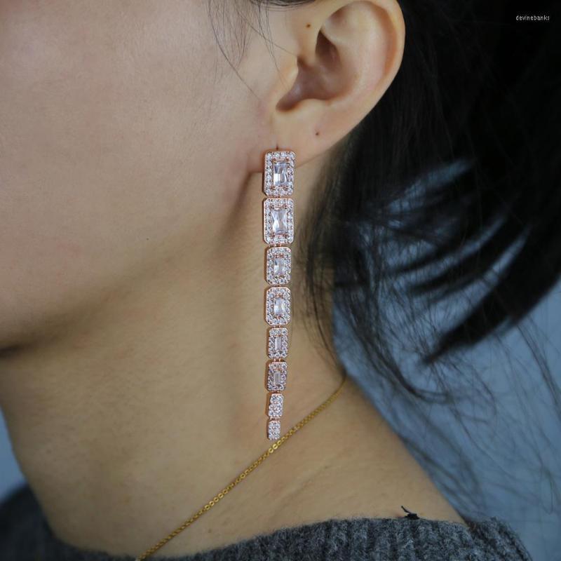 

Dangle Earrings Rose Gold Color Cz Crystal Tassel For Women Bar Long Drop Earing Fashion Female Wedding Jewelry Wholesale