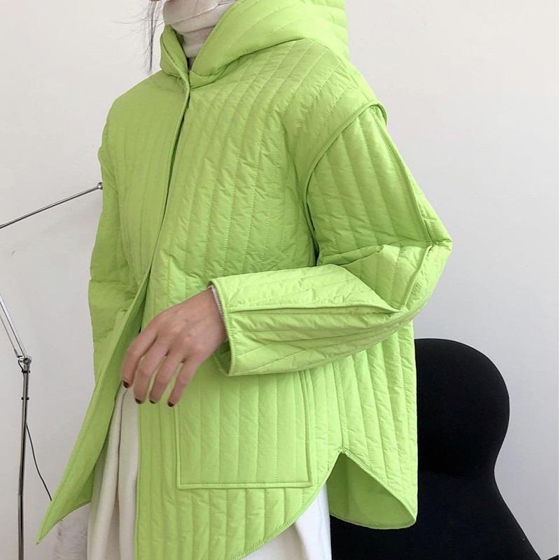 

Leather Autumn and Winter Quilted Hooded Parka Coat Women's Fashion Lazy Oversized Warm Coat Korean Casual Commuter Coat Solid Jacket, Light green