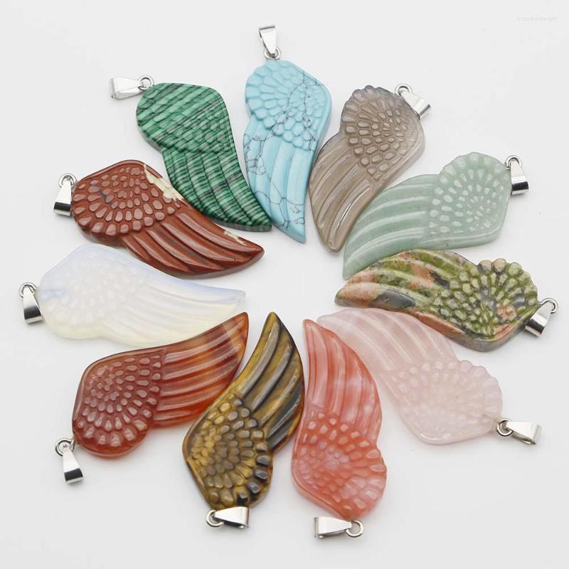 

Pendant Necklaces Natural Stone Angel Wing Pendants Necklace Reiki Gem Rose Quartz Agate Charms Making Earrings Jewelry Accessories