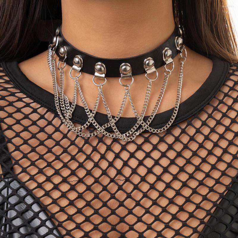 

Choker PuRui Punk Tassel Belt Buckle Necklace Rock Gothic PU Leather Collar For Women Jewelry Short Neck Chain Accessories