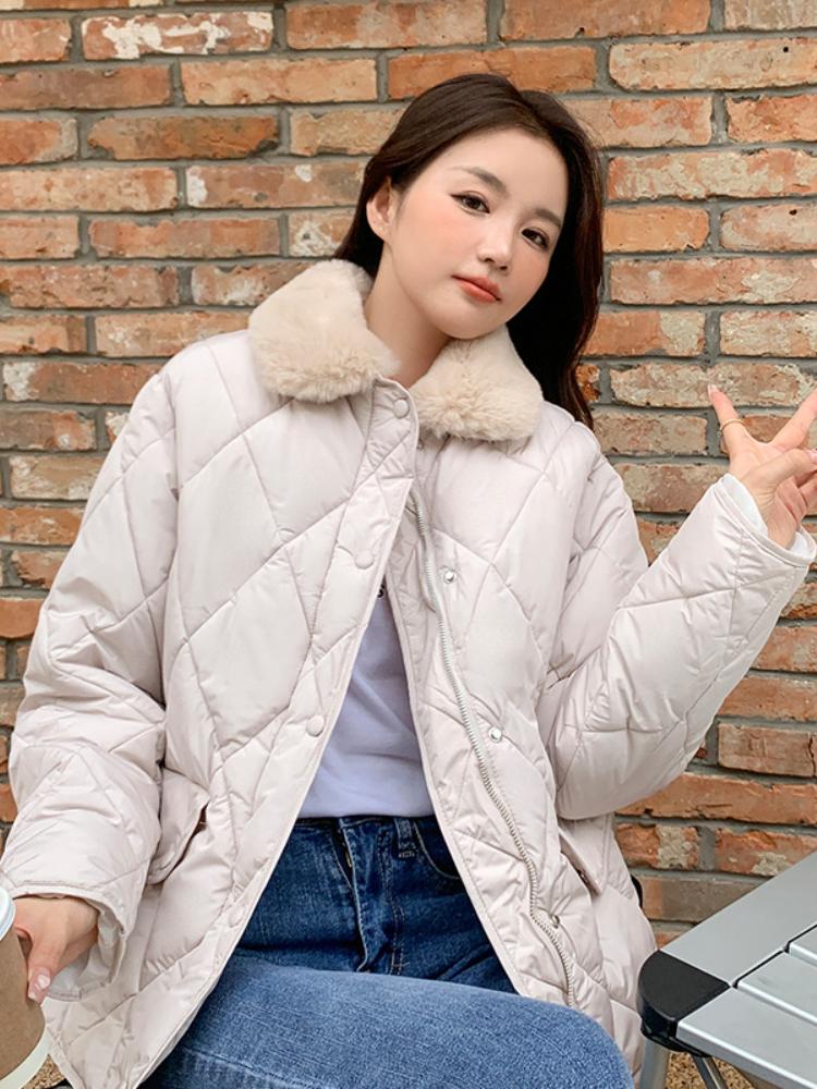 

Leather Coats Woman Winter 2022 Parkas Cold Proof Clothing Short Imitation Lamb Wool Color Contrast Lapel Cotton Thick Jacket Women Tops, Coffee