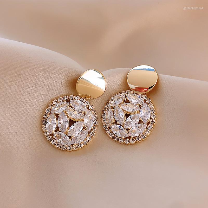 

Dangle Earrings Arrival Korean Temperament Shiny Rhinestone Joker Fashion Geometric Circular Women Drop Jewelry 2023