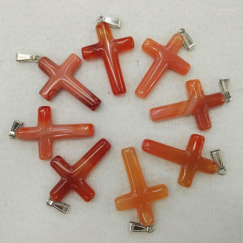

Pendant Necklaces 2023 Fashion Selling Natural Red Onyx Cross Pendants Charm Fit Jewelry Making 8pcs/lot Wholesale