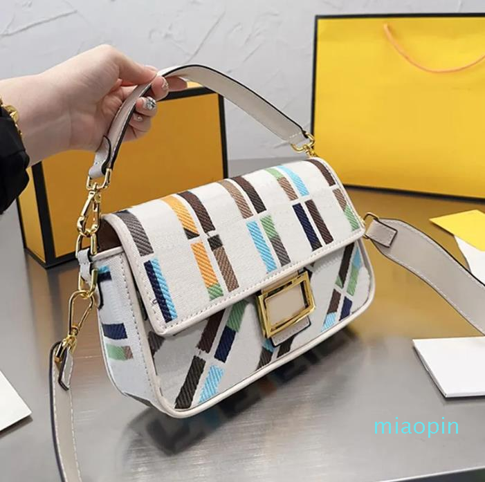 

2023-Canvas Baguette Cossbody Bag Women Handbags Purse Colored Letters Leather Handle Strap Golden Hardware Lady Flap Shoulder Bags Pouch Wallets