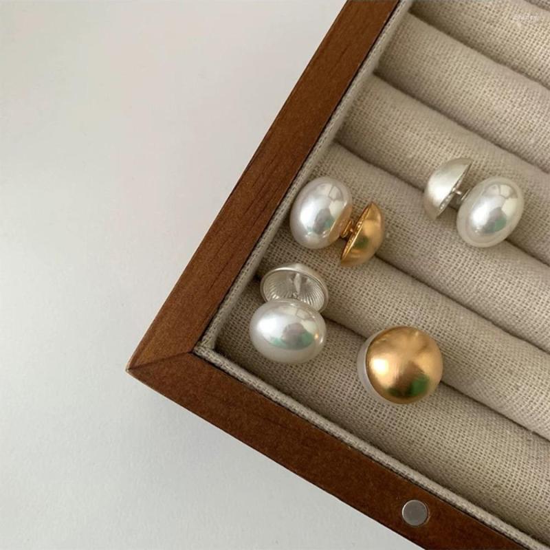 

Hoop Earrings Brushed Metal Pearl For Women Girl Double Sides Vintage French Stylish Design Geometric 2023 Valentine's Gift