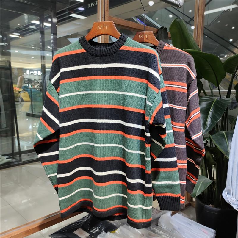 

Men' Sweaters High Quality Autumn Winter Heavyweight Black And White Striped Sweater Men' Trend Commuter Couples Loose Casual Knitwear, Green plaid