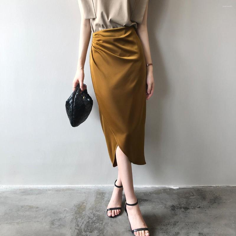

Skirts Women' Solid High Waisted Ruched Split Thigh Bodycon Midi Skirt, Ginger