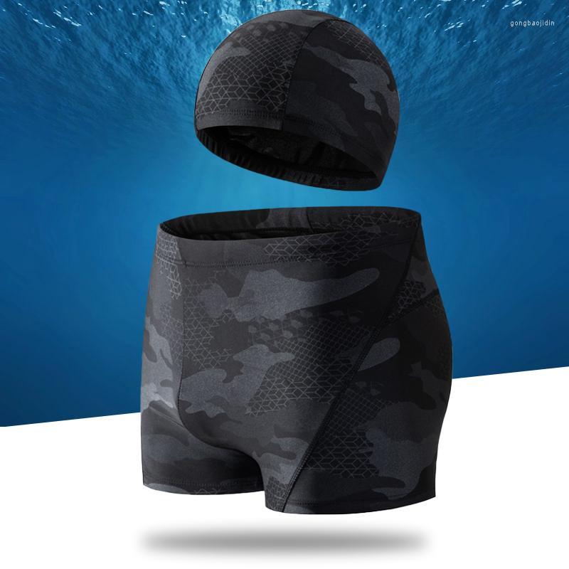 

Men's Swimwear (L-)Men Adult Quick Dry Swimming Trunks Camouflage Breathble Water Sport Surfing Training Racing Shorts With Cap/Hat, Stripe