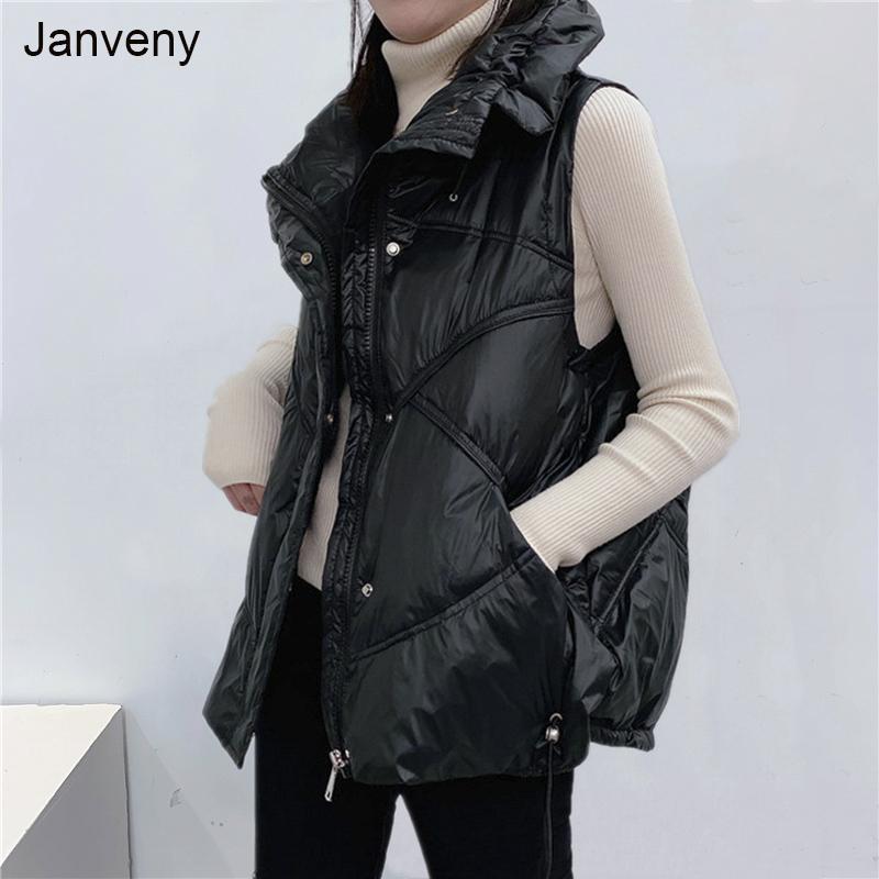 

Parkas Janveny 2021 Women Autumn Winter Vest Coat Stand Collar 90% White Duck Down Female Tops Vest Chaleco Mujer Gilet Casaco Feminino, Khaki