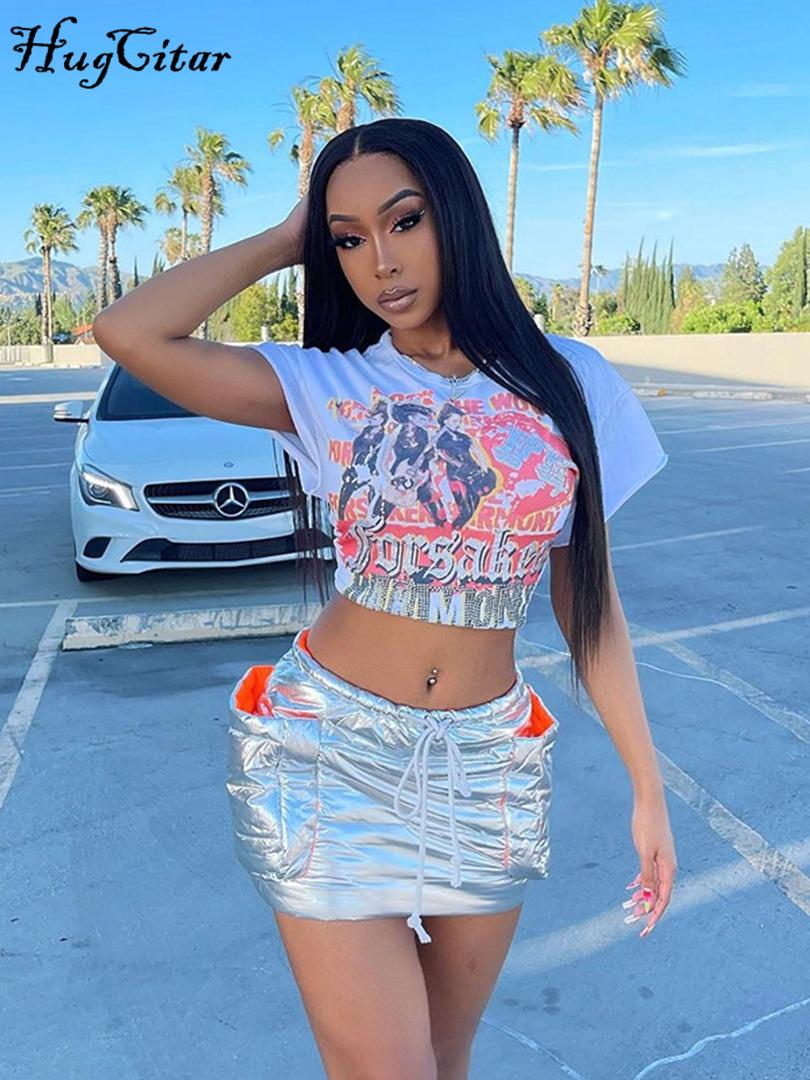 

Dresses Hugcitar Holographic Pocket High Waist Cargo Mini Skirt Lace Up Drawstring Streetwear Festival Y2K Clothes Club Party Vintage, Silver