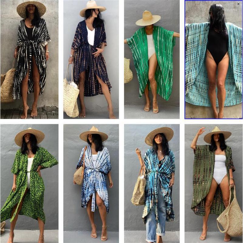 

Women's Swimwear Cotton Tie Dyed Swimsuit Beach Sun Protection Suit Vacation Cardigan Bikini Jacket