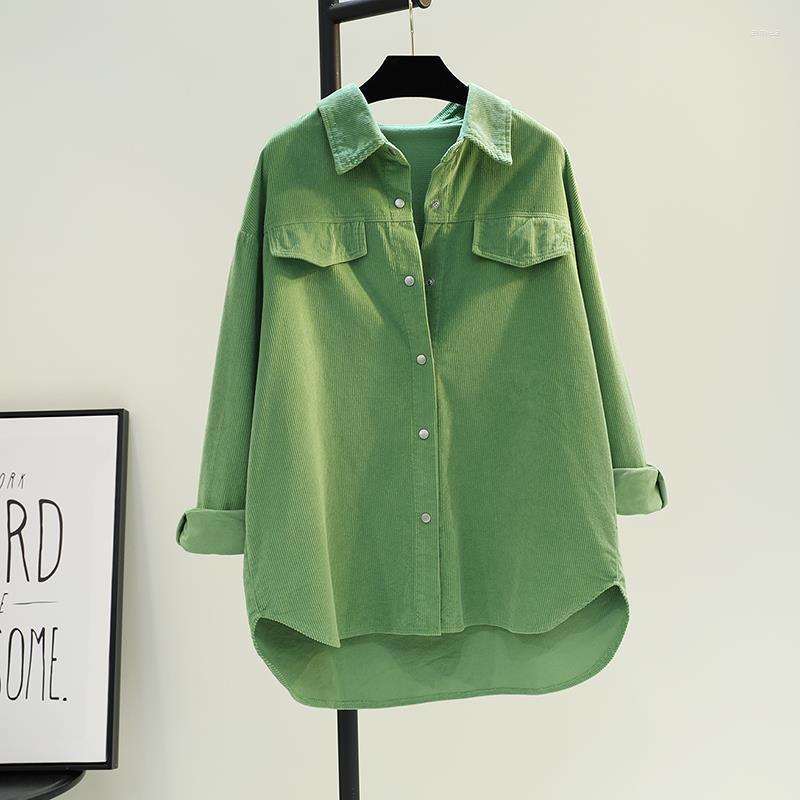 

Women's Blouses Retro Casual Corduroy Shirt Women's Spring And Summer Avocado Green Mid-length Double-pocket Jacket Cardigan Tops, Fruit green