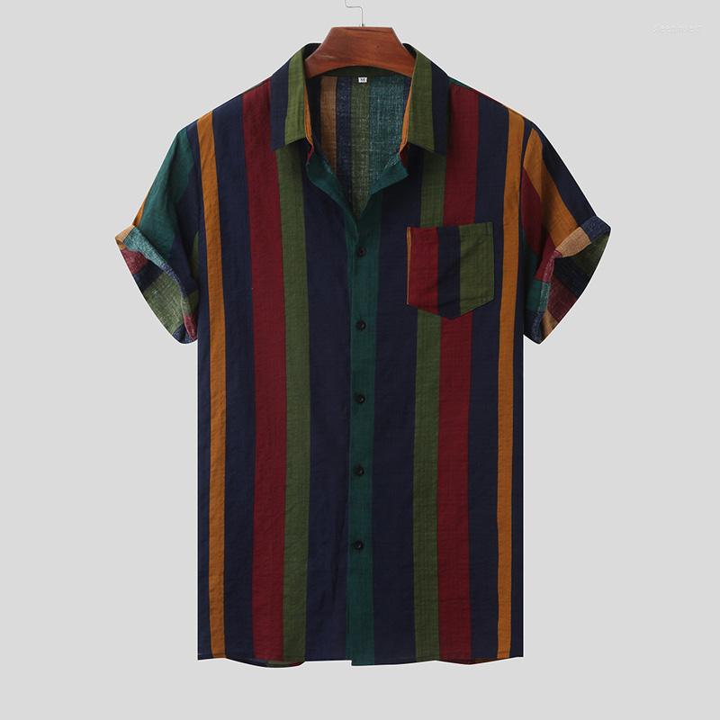

Men' Casual Shirts Hawaiian Shirt Button Down Multicolor Striped Men' Short Sleeve Loose Premium Beach -5xl, European size