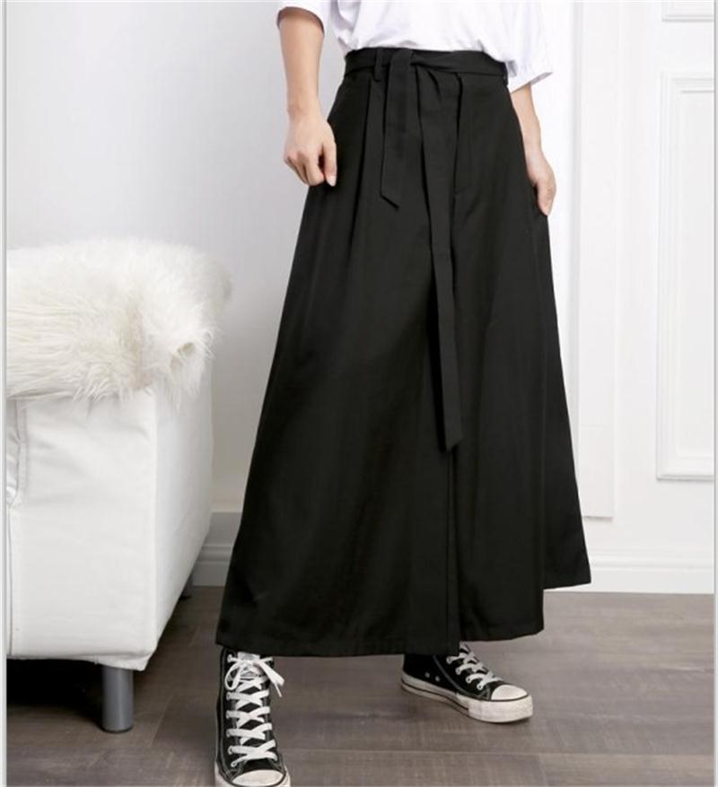 

Men's Pants Japanese Style Casual Hair Stylist Belt Nine Minutes Wide-leg Flared PantsMen's, Dark grey