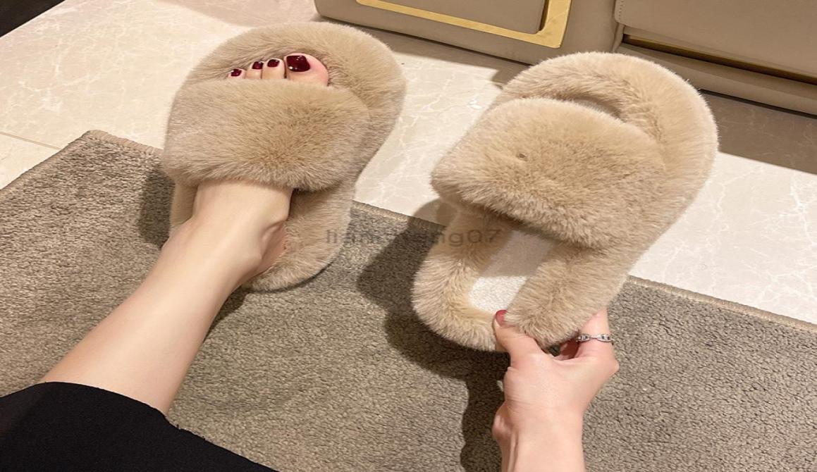 

Furry Slippers for Home Women Ladies Shoes Cute Plush Fox Hair Fluffy Sandals Indoor Fur Slippers Winter Slippers Women Size 41 G29976829, Beige