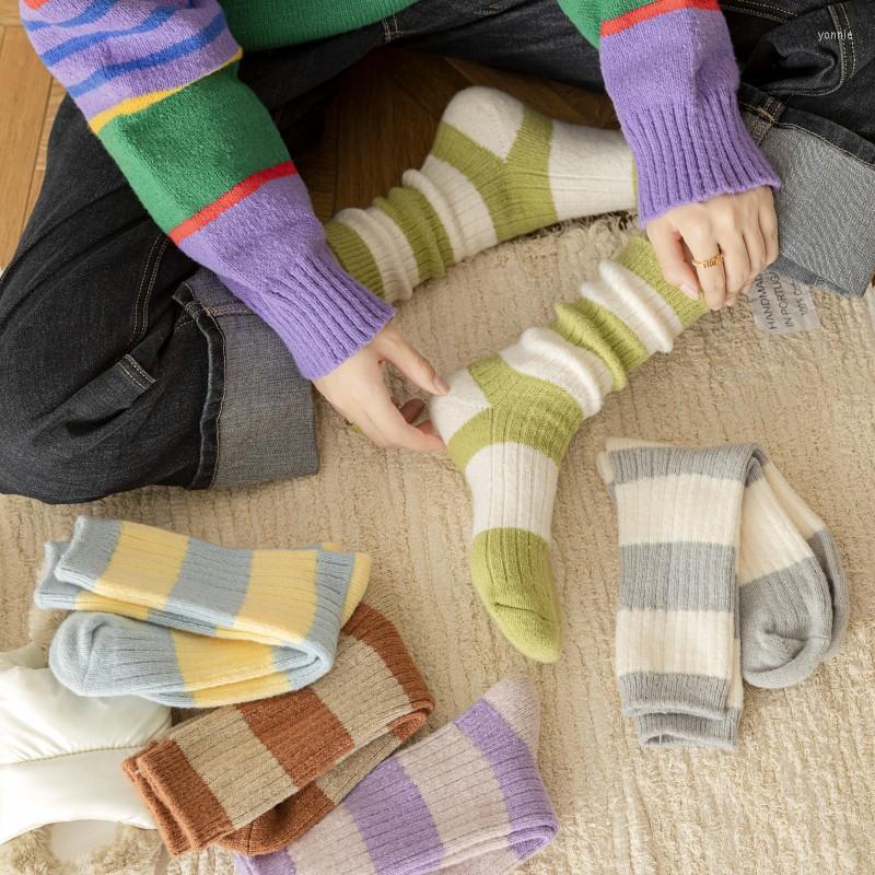 

Women Socks Casual High Quality Wool Set 6 Pairs Female Simple Striped Patchwork Warm Winter Lots For Gift