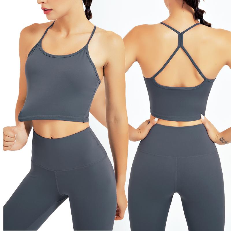 

Yoga Outfit Women Sports Suit Fitness Set Outdoor High Waist Running Tights Cross Strap Bra Workout Tracksuit Sportswear