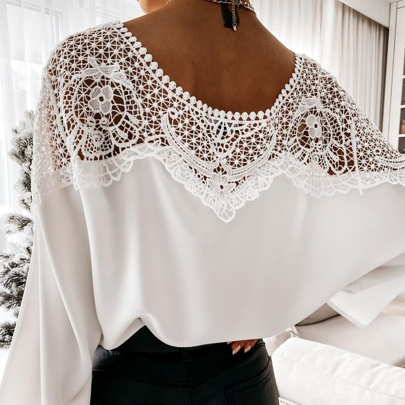 

T-Shirt NEW CROCHET EMBROIDERY LACE BLOUSES WOMEN AUTUMN SEXY LACE STITCHING WHITE SHIRTS VINTAGE ELEGANT LADIES TOPS BLUSAS 12459, Black