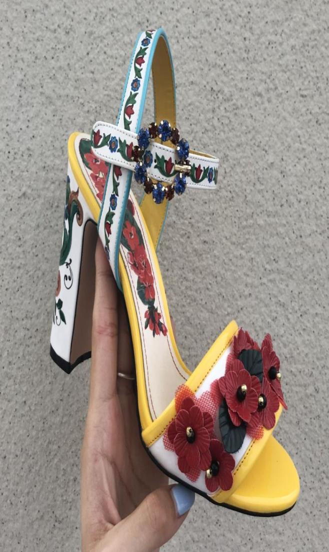 

chunky heels women gladiator sandals flowers ladies dress wedding sandals shoes summer leather female design sandals pumps shoes z9081271, Red