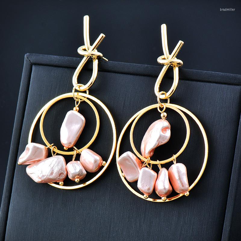 

Dangle Earrings SINLEERY Charm Baroque Champagne Pearl Big For Women Wedding Party Jewelry Accessories SSB