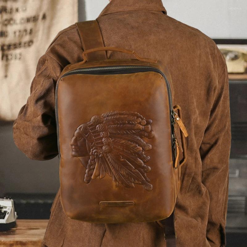 

Backpack Arrivals Real Leather Backpacks Luxury Men Women Cowskin Travel Bags Unisex Vintage 15.5 Inch Laptop School Bag Daypack, Brown