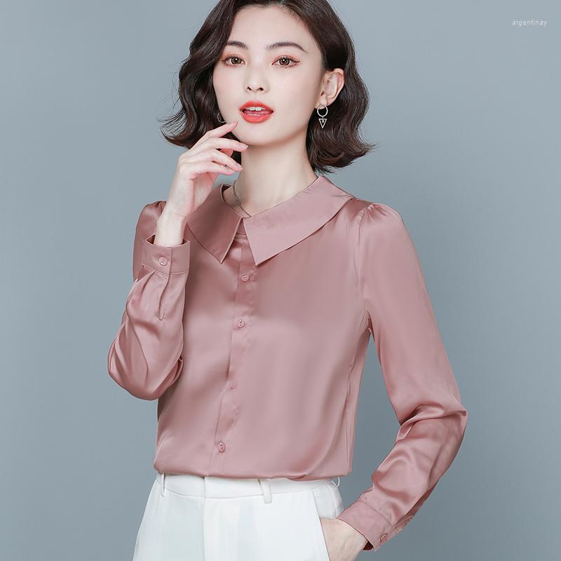 

Women' Blouses Office Lady Satin Shirts Women Elegant Blusa Feminina, Green