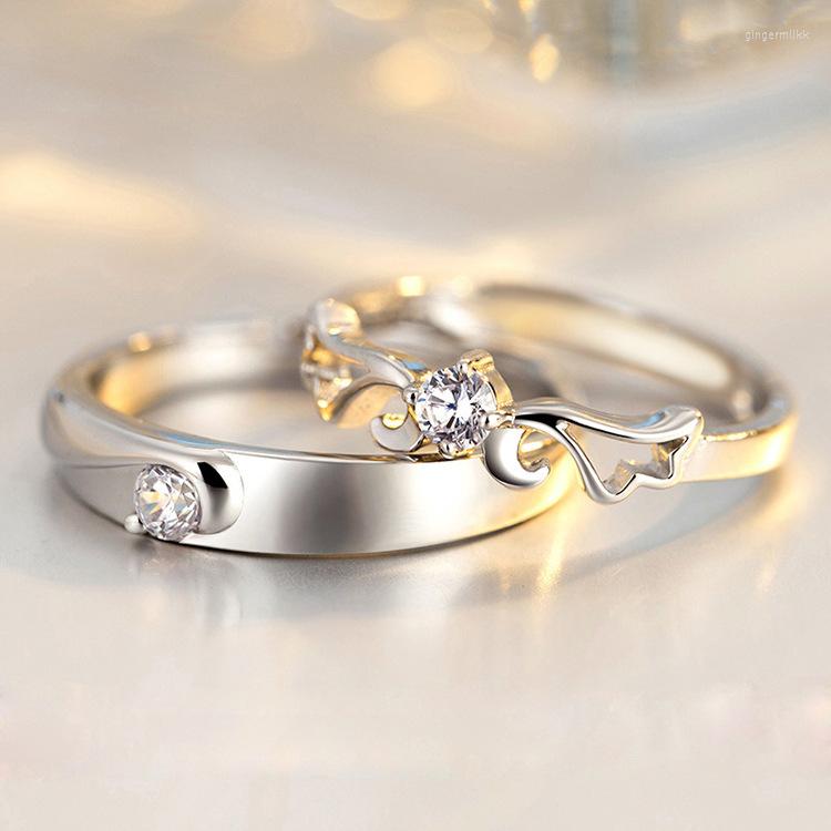 

Cluster Rings Korean Version Of Zircon Couple Ring Opening Adjustable Male And Female Pair Student Birthday Gift Man Women Jewelry