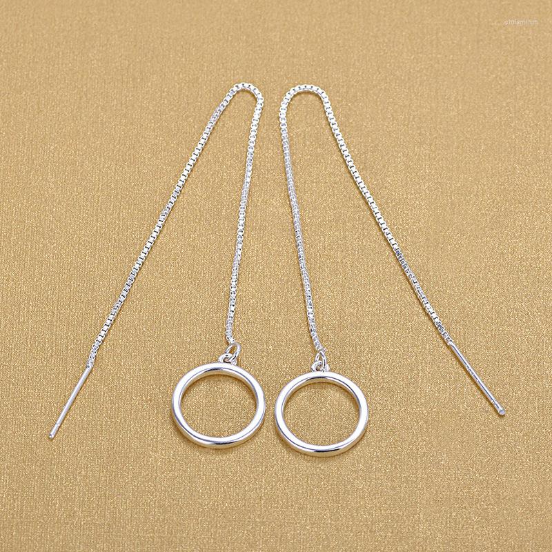 

Dangle Earrings Silver Color Long Chain Simple Round Circle Tassel Jewelry