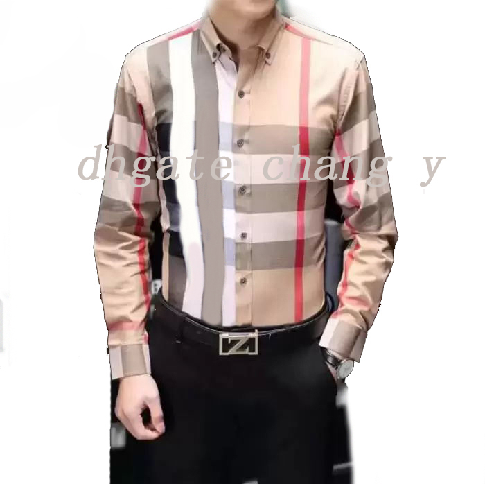 

Plaid luxury designer men's shirts fashion casual business social and cocktail shirt brand Spring Autumn slimming the most fashionable clothing S-3XL 751110091, 19