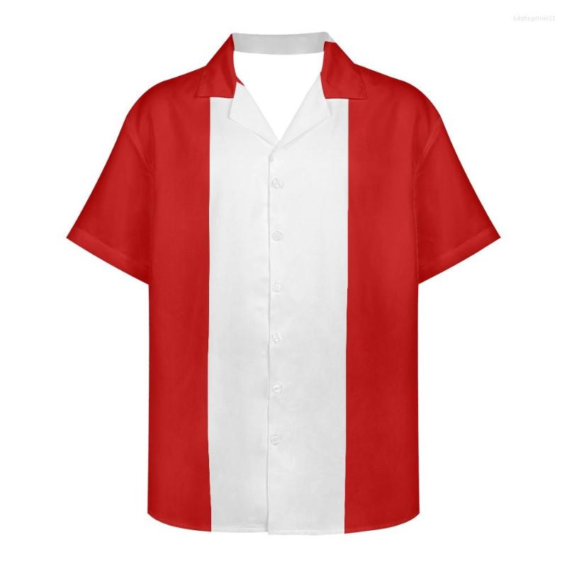 

Men's Casual Shirts Peru Flag Design Pattern Summer Vintage Fashion Short Sleeve Hawaii For Men Camisa Masculina Holiday Beach Party, Custom f16
