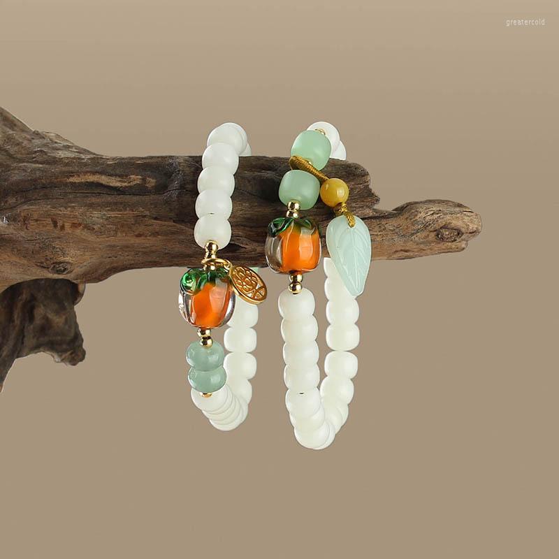 

Strand Original Everything Wish Glass Glaze Persimmon Bracelet Bodhi Aventurine Beads Nature Stones Leaf Buddha