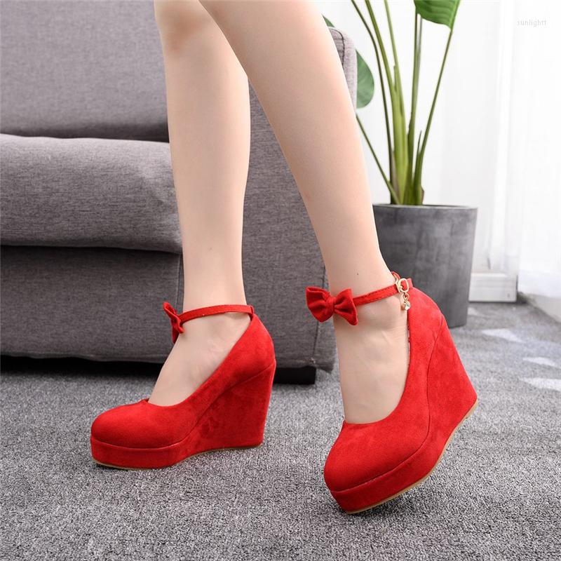

Dress Shoes Bow Ladies Heel Pumps Platforms Wedge Black For Women Heels Big Size Red Wedges Platform Woman