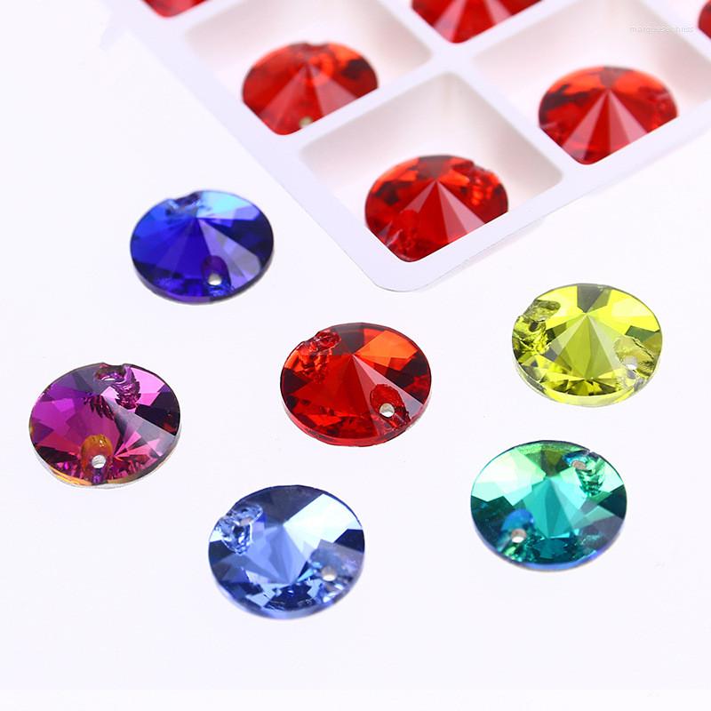

Beads 12mm Round Rivoli Glass Crystal Sew-on Stone Flatback 2Holes Sewing Jewelry Bead For Wedding Dress
