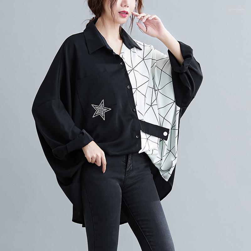 

Women's Blouses Loose Oversized Patchwork Women Shirts Spring Star Casual All Match Female Outwear Tops, See chart