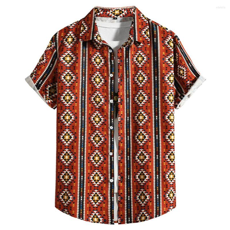 

Men' Casual Shirts 2023 Summer Mens Vintage Man Shirt Bohemian Vertical Red Stripes Pattern Short Sleeve Top Male Hawaiian Beach Harajuku, Zsy017
