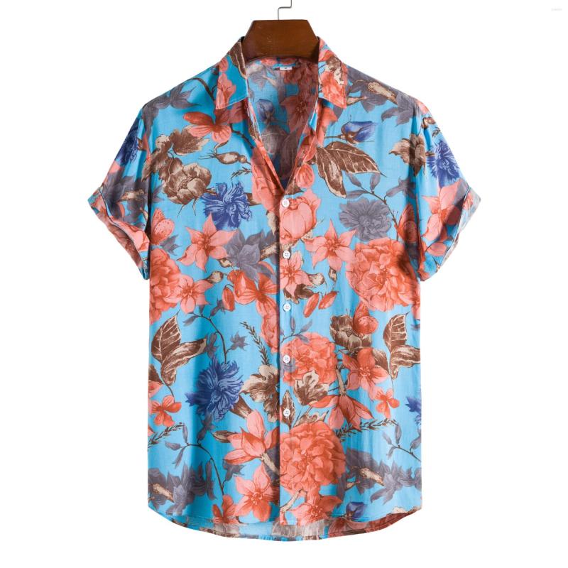 

Men' Casual Shirts Hawaiian Men Short Sleeve Floral Print Summer Button Down Beach Aloha Shirt Party Holiday Vacation Clothing Male XXL, As shown