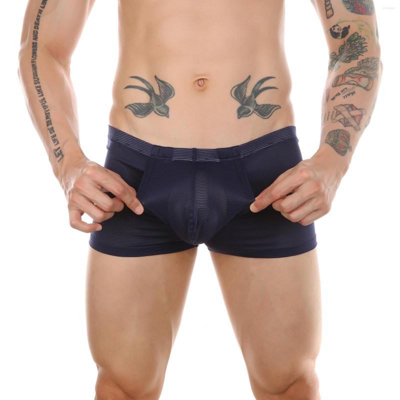 

Underpants Men's U Convex Pouch Panties Mesh Boxer Shorts See Through Underwear Sexy Breathable Open Crotch Lingerie, Black