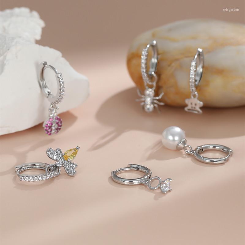 

Hoop Earrings 6pcs Female Charm Crystal Animal Set Boho Silver Color Cute Round Pearl Zircon Wedding For Women