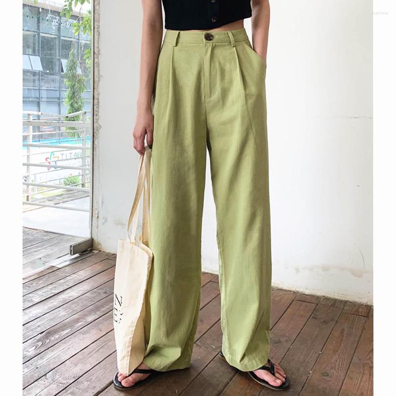 

Women's Pants 2023 Autumn Women Elegant Long Loose Vintage Lady High Waist Wide Leg Cotton Female Casual Street Bottoms, Black