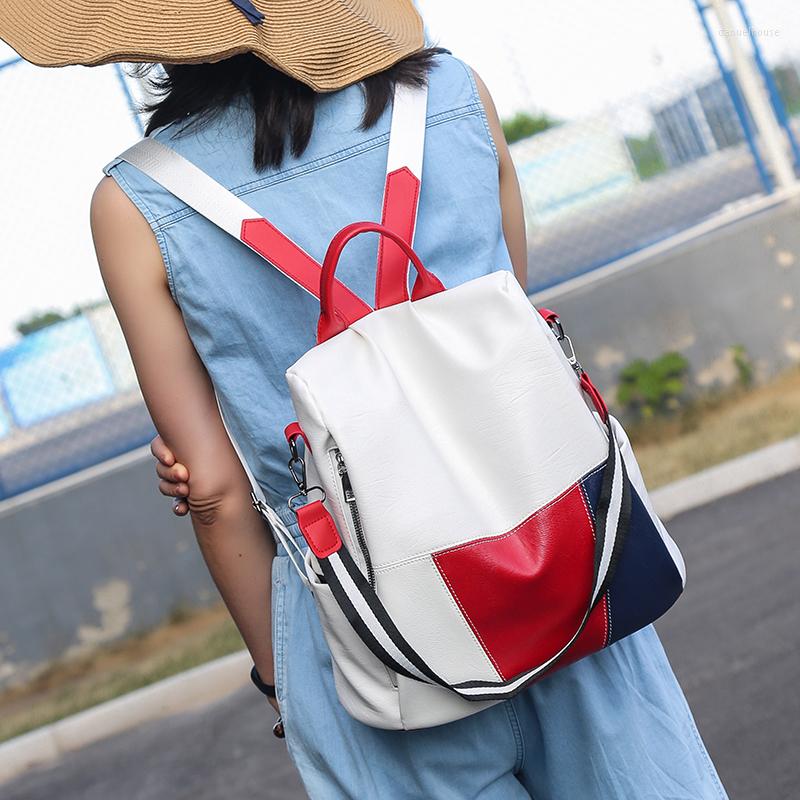 

School Bags 2023 High Quality PU Leather Women Backpack Anti-Theft Travel Large Capacity For Teenage Girls Mochila, White