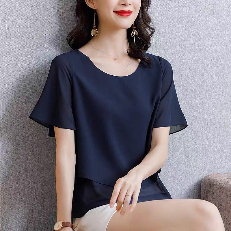 

Women's Blouses Korean Style Fashion Summer Short Sleeve Office Lady Shirts Women Streetwear Tops Chiffon, Red