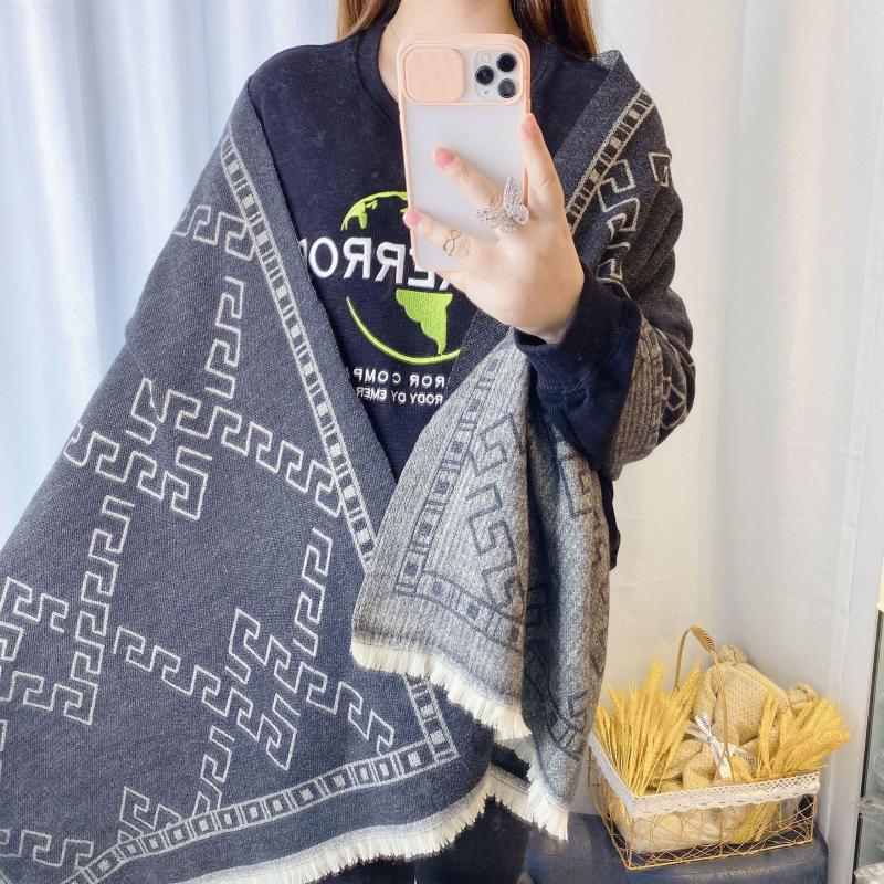 

Scarves Winter 2023 Style Cashmere Women's Scarf Simple Geometric Pattern Thickened Warm Shawl European Fashion Street Fringed