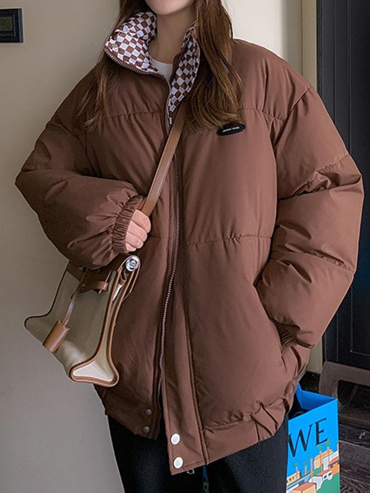 

Leather Winter Warm Thick Coats Women Parkas Fashion stand collar brown Black Cotton Padded Lady Down Jacket Elegant Zipper Clothes 2022, Jingm 209 hei