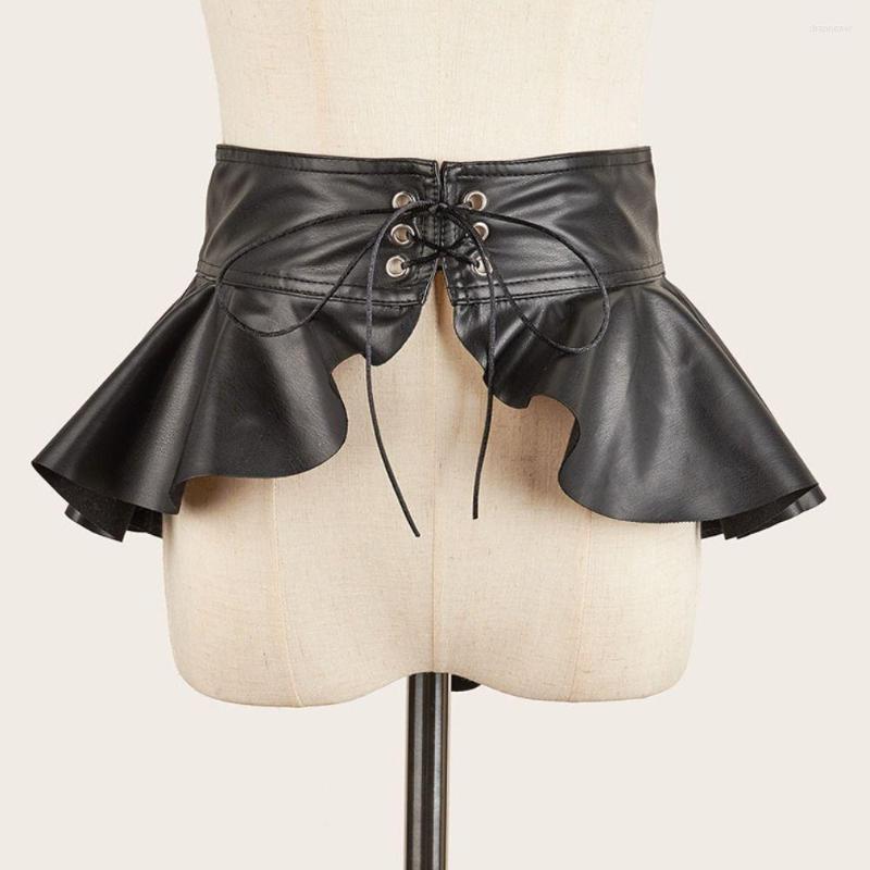 

Belts Skirt Dress Coat Layered Swallow Cummerbunds Elastic Corset Band Punk Leather Waistband Pleated Skirts Wide, Black